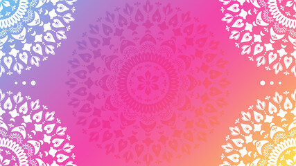Ornamental mandala vector background. Pink to yellow gradient illustration