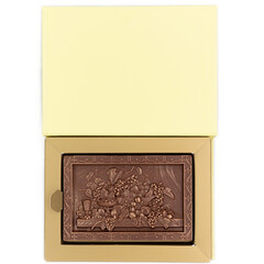 Three-dimensional drawing of flowers on chocolate in a gift box
