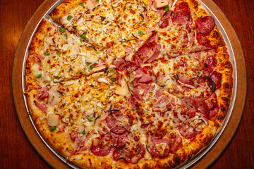 pizza on a wooden board