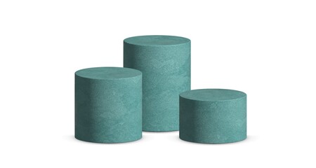 3d podium platform cylinders vector illustration. Realistic blue pedestal stages for product presentation.