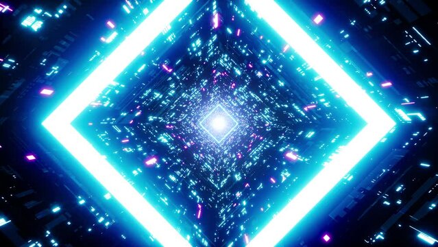 Glowing Diamond Shape Neon Sci Fi Technology Tunnel VJ Loop
