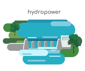 renewable energy sources. Hydroelectric power plant. Global environmental problems. Vector illustration