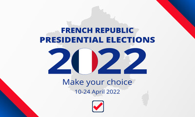 Vector illustration of the banner Presidential elections in the French Republic 2022. The elections will be held from April 10 to April 24