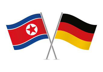 North Korea and Germany crossed flags. North Korean and German flags isolated on white background. Vector icon set. Vector illustration.
