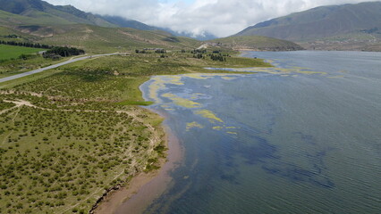 beautiful landscape with green mountains and lake in northwest Argentina
