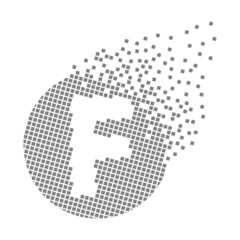 Round letter F fast pixel dots. Pixel art with letter F. Integrative pixel movement. Creative dissolved and dispersed moving dot art. Modern icon creative ports. Vector logo design.