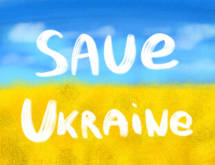 Ukraine flag digital illustration sky and field. Save Ukraine