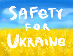Ukraine flag digital illustration sky and field. Safety Ukraine