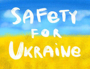Ukraine flag digital illustration sky and field. Safety Ukraine