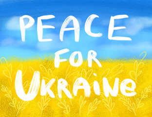 Ukraine flag digital illustration sky and field. Peace for Ukraine