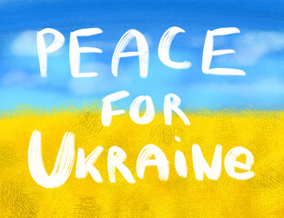 Ukraine flag digital illustration sky and field. Peace for Ukraine