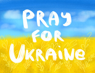 Ukraine flag digital illustration sky and field. Pray for Ukraine