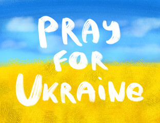 Ukraine flag digital illustration sky and field. Pray for Ukraine
