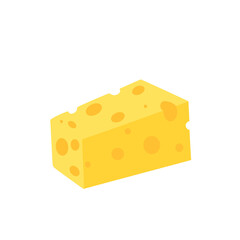 A piece of cheese on a white background. Dairy products. Flat illustration