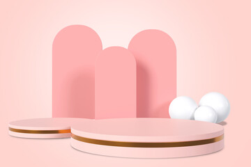 3D Render of softcolor  Podium. Minimal Studio with Round Pedestal and Copy Space
