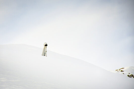 Gudauri ski resort Avalanche control system exploding gas mixture inside tube for avalanche protection in snowy mountains