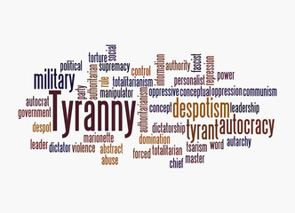 Word Cloud with TYRANNY concept, isolated on a white background