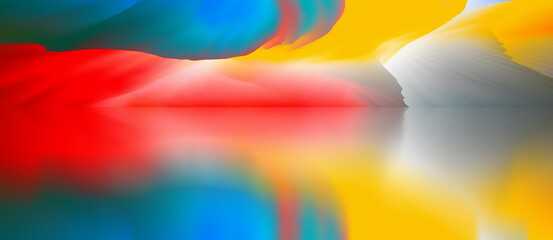 Landscape of surreal lake. Magical Abstract world. 3d illustration