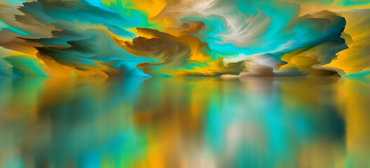 Landscape of surreal lake. Magical Abstract world. 3d illustration