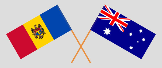 Crossed flags of Moldova and Australia. Official colors. Correct proportion