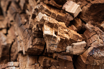 Cortex or wood chip background texture with small chips of natural wood 