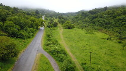 beautiful mountain road in green landscape in northwest Argentina