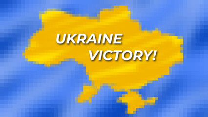 The map of Ukraine in colors of a Ukrainian flag. War. Pixel art graphics.