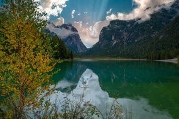 Naklejka premium Dürrensee, Dolomiten, Drei Zinnen, Südtirol