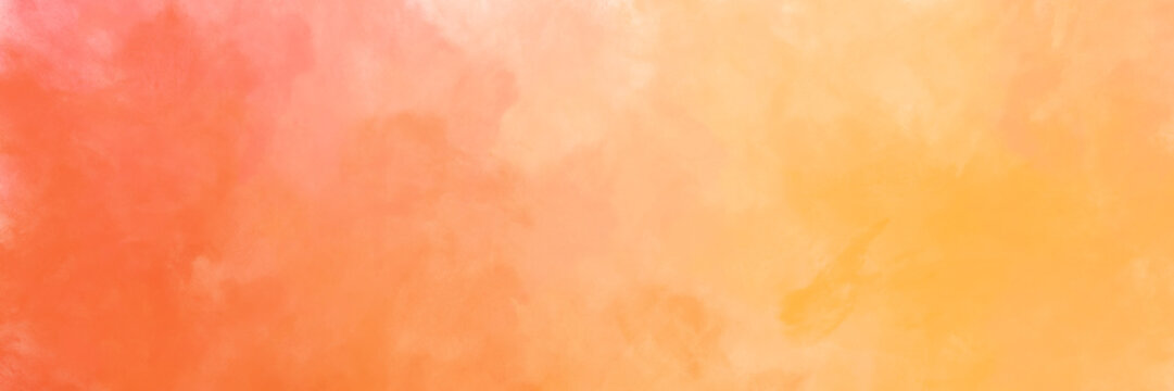 Pastel orange textured painted watercolor art texture background with abstract bright color smoke or cloud pattern in spring colors panoramic banner design backdrop