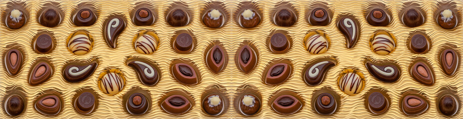 chocolate candies in the box, top view