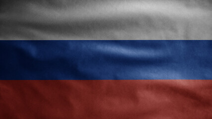 Russian flag waving on wind. Close up of Russia banner blowing soft silk.