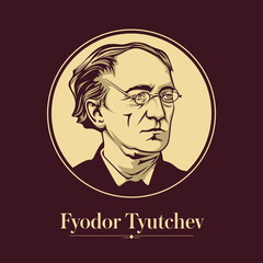 Vector portrait of a Russian writer. Fyodor Tyutchev was a Russian poet and diplomat.