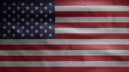 American flag waving on wind. Close up of USA banner blowing soft silk.