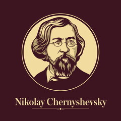 Vector portrait of a Russian writer. Nikolay Chernyshevsky was a Russian literary and social critic, journalist, novelist, democrat, and socialist philosopher, often identified as a utopian socialist 
