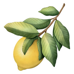 Hand drawn watercolor branch with lemons and green leaves