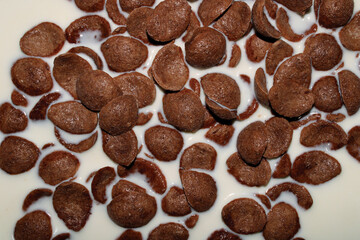 Ready to eat choco flakes with milk.