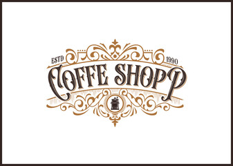 Coffee logo grinde retro vintage vector illustration on white background.
