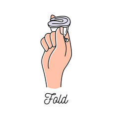 Instruction how to use woman menstrual cup during periods. Blood cup line art icon vector illustration