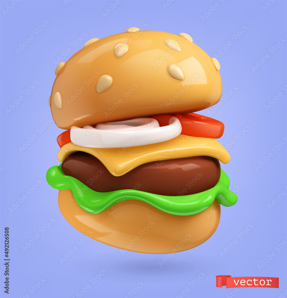 Wall mural burger 3d realistic render vector icon