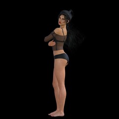 Fototapeta premium Dressed up adult fashion model posing in studio on background, 3D illustration of female figure