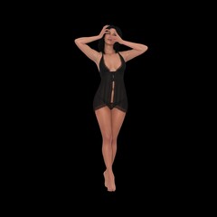 Dressed up women posing in studio on background, 3D illustration of female figure