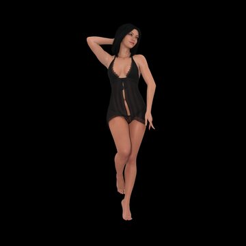 Dressed up women posing in studio on background, 3D illustration of female figure