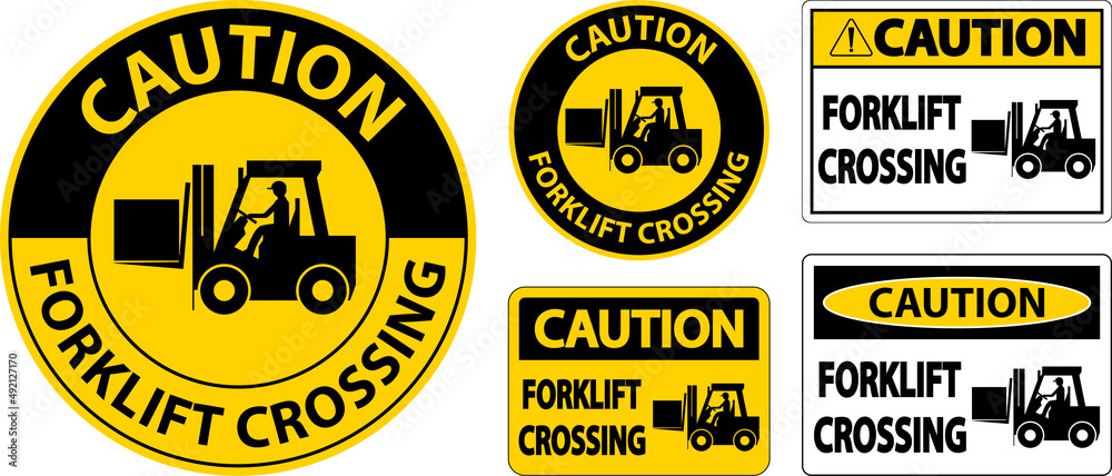 Wall mural Caution Forklift Crossing Sign On White Background