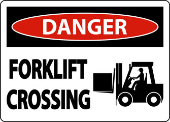 Danger Forklift Crossing Sign On White Background