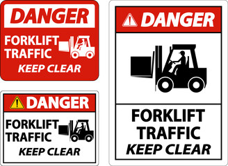 Danger Forklift Traffic Keep Clear Sign On White Background