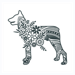 Fototapeta na wymiar Animal Mandala with Flower. Vintage decorative elements. Oriental pattern, vector illustration.