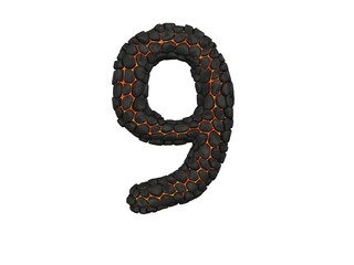 Naklejka premium Lava Rock Themed Font Number 9