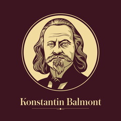 Vector portrait of a Russian writer. Konstantin Balmont was a Russian symbolist poet and translator who became one of the major figures of the Silver Age of Russian Poetry.