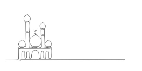 Mosque continuous line drawing minimalistic design vector. suitable for ramadan kareem and eid mubarak templates isolated on one white background.