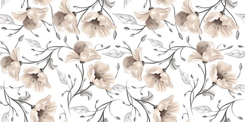 seamless watercolor floral pattern - soft yellow brown flowers and branches composition on white background for wrappers, wallpapers, postcards, greeting cards, wedding invitations, romantic events.